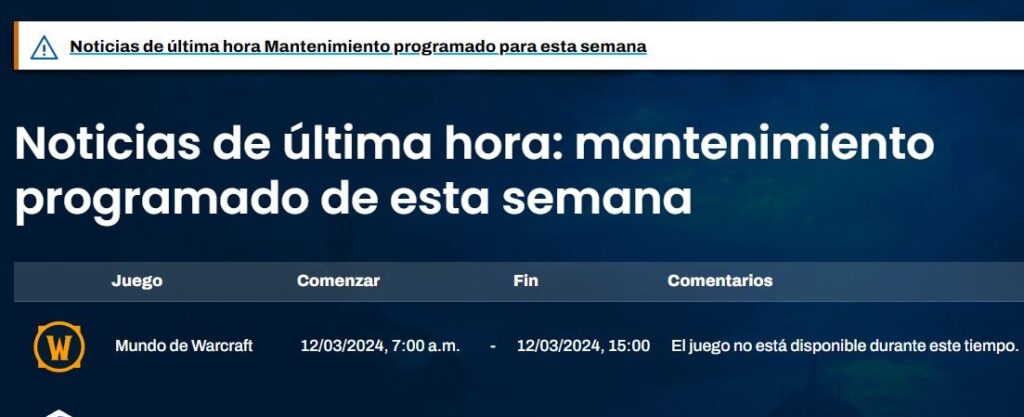 cuando es la ventana de mantenimiento de world of warcraft